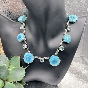 Amazing solar quartz druzy necklace In a gorgeous aqua blue tone bx52 sa9